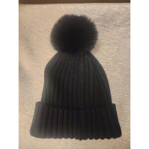 Maurices Solid Black Knit Sweater Pom Pom Beanie Hat OS One Size
